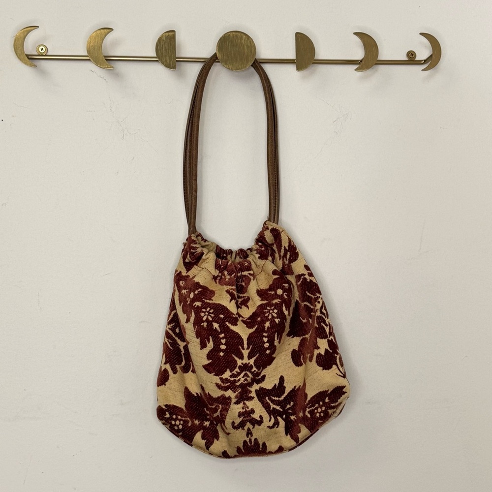 Retro Tapestry Floral Shoulder Bag Brown Gold